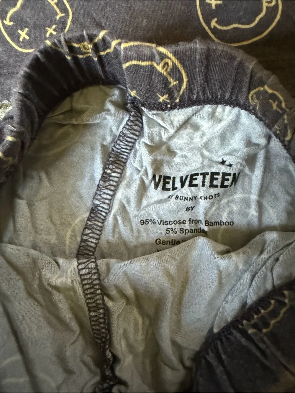 6Y - Velveteen Bunny Knots Kids Gray Pajama Set with Gold Smiley Bamboo